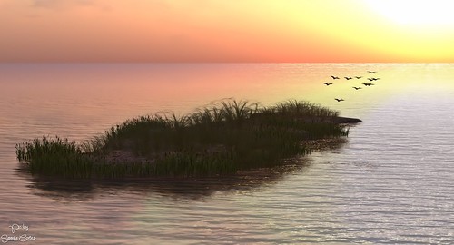 sunset lake water birds landscape sl secondlife virtual sarawak virtuallandscape emandalee