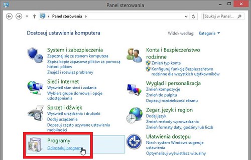 Odinstalowywanie programów Windows 8