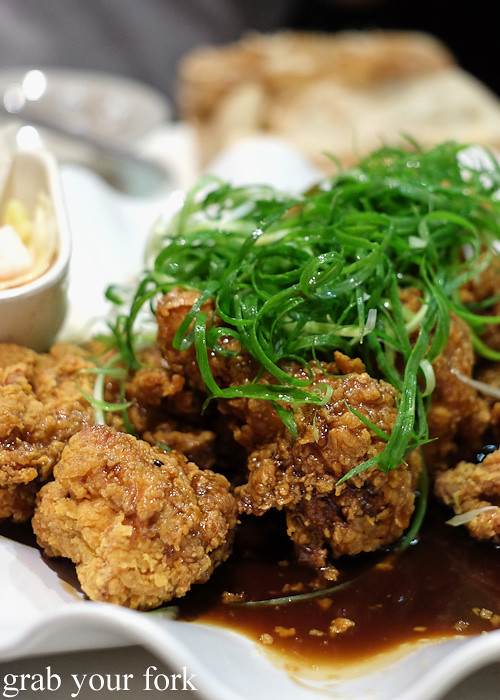 Wasabi sauce and spring onions on Korean fried chicken at The Sparrow's Mill, Sydney