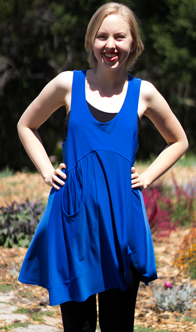 royal blue asymmetrical dress, made in Canada by Sympli