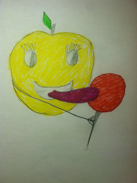 Happy Apple Eating a Lollipop!