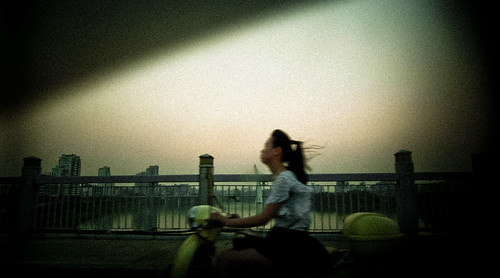 china bridge hot color girl horizontal evening view scooter humid jiangxi ganzhou 34c