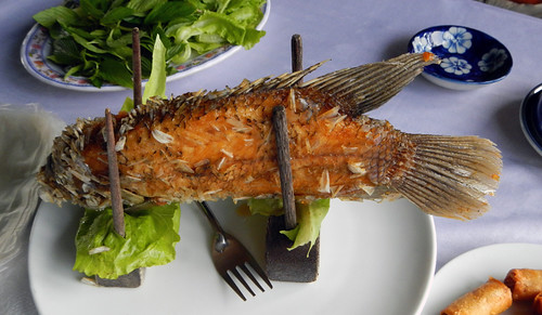 Fish for lunch at a restaurant on the Mekong River in Vietnam