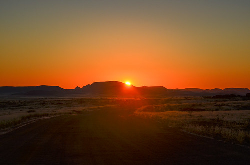 Sunset on the gravel road, Damaraland, Namibia