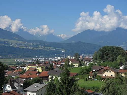 houses sky mountains clouds landscape austria village valley thaur
