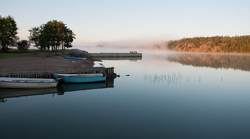 morning mist lake sunrise aland hjörto