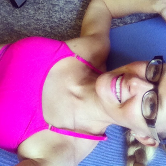 Sweaty Sunday morning with #blogilates. Tip: always match your lipstick to your sports bra