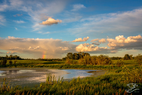 trees sunset canada clouds landscape rainbow pond alberta drewmayphotography