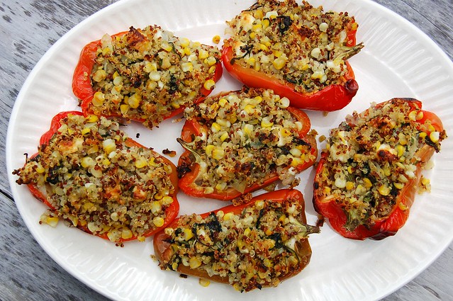 Quinoa, corn & feta stuffed peppers by Eve Fox, the Garden of Eating, copyright 2014