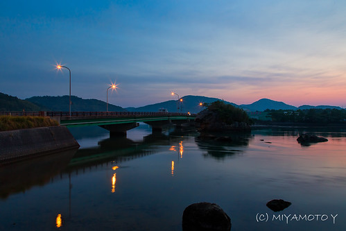 morning bridge sea sky cloud sun reflection japan sunrise river nango kyushu habor miyazakipref