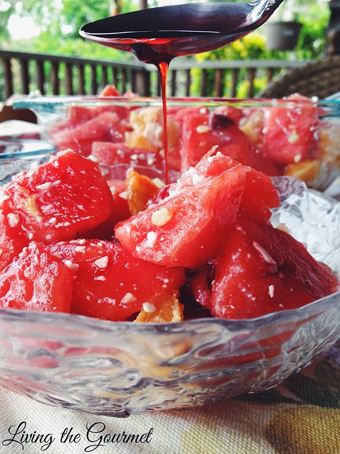 Watermelon Fruit Salad in a clear bowl.