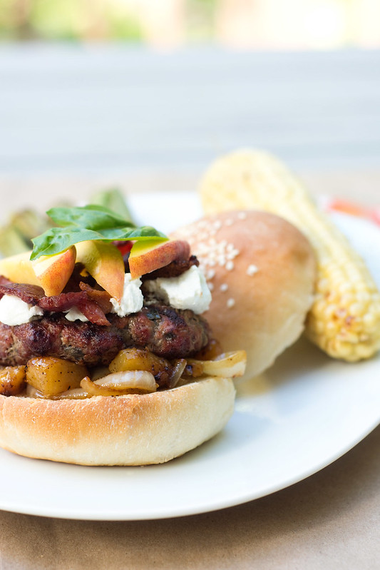 Peach Chutney Burgers with Bacon and Goat Cheese