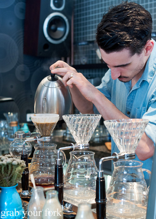 Making V60 pour over coffee at Proud Mary Coffee in Collingwood, Melbourne