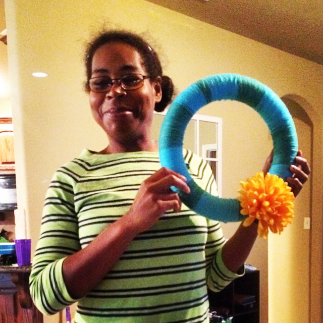 Look what Missy made me do! It was a big task but it's done! #artsandcrafts #wreath #yarn #instacraft #crafty