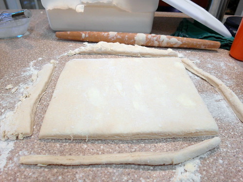 biscuit dough cut into a square