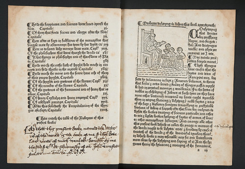 Ownership inscription and woodcut illustration in The Mirror of the World