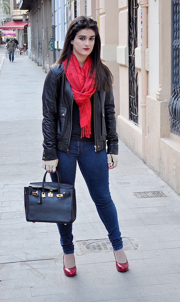something fashion valencia blogger vintage biker birkin hermes bag spain, leather jacket mango rebel outfit skinny jeans