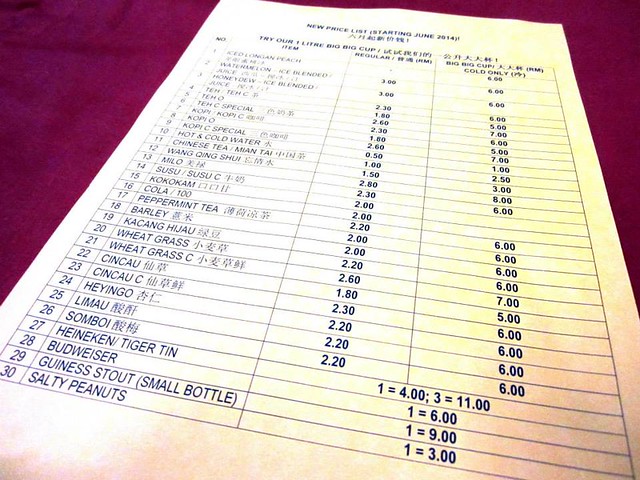 Sibu Bowling Cnetre - drinks menu