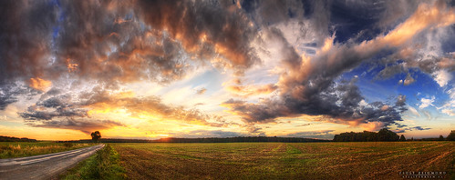 road sunset sky panorama wide hdr