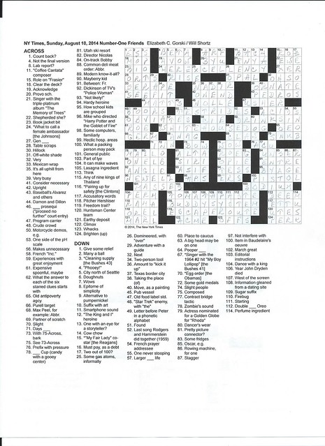 NYT Sunday Puzzle - August 10, 2014