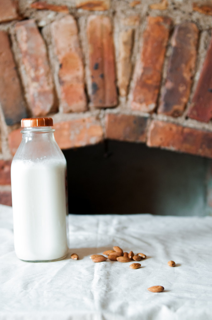 Homemade hand pressed almond milk