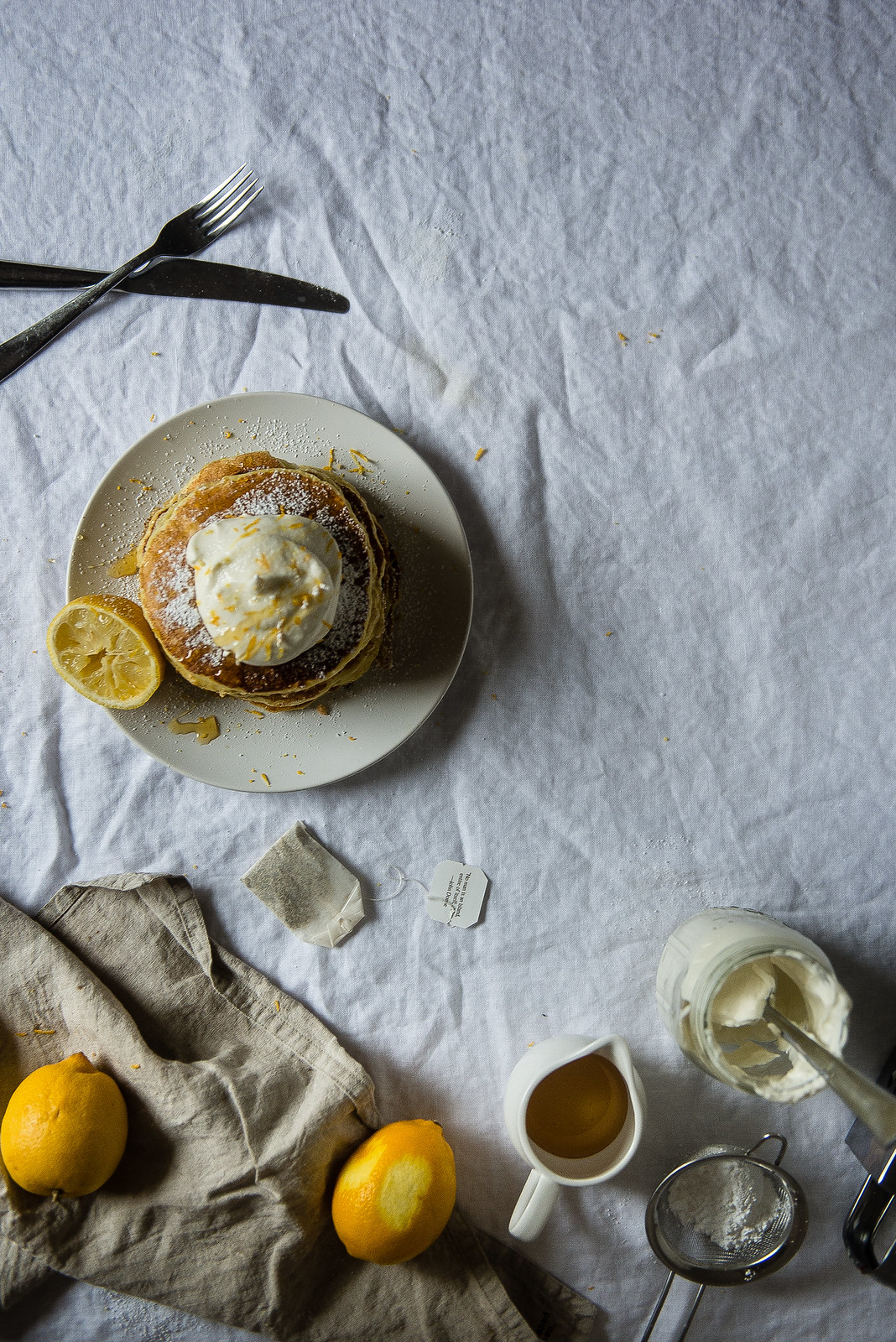 Meyer Lemon Ricotta Pancakes, with Chamomile Whip