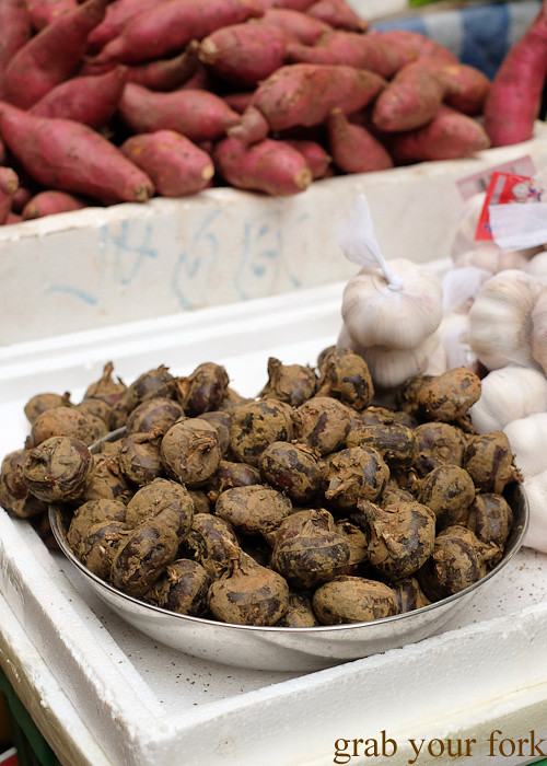 Fresh waterchestnuts at the Gage Street market in the Central district, Hong Kong