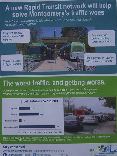 Flyer, side one, Communities for Transit, Montgomery County bus rapid transit system