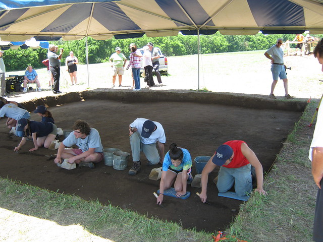 The Longwood University Archaeological Field School digging for artifacts at Staunton River Battlefield.