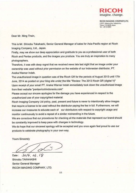 Ming Thein Official Letter