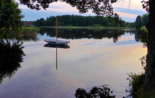 sunset lake boat