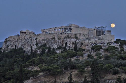 trees sky moon classic monument rock twilight dusk athens greece classical acropolis tamron pentaxk30