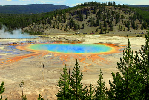 spring colorful grand basin yellowstone geyser midway prismatic