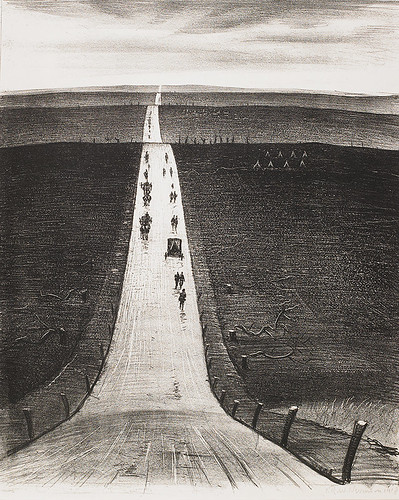CRW-Nevinson,-The-Road-from-Arras-to-Bapaume,-1918,--lithograph,-47.2-x-38.5-cm.-Courtesy-of-Osborne-Samuel
