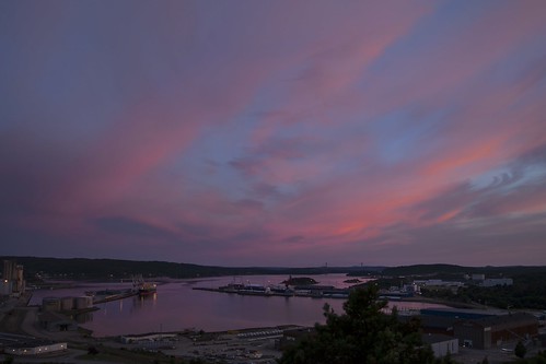 pink sunset sea summer color night clouds sweden fjord uddevalla byfjorden