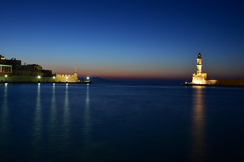 sea lighthouse night port nightscape hellas clear greece crete longshutter chania kriti χανια