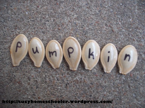 Pumpkin Seed Letters (Photo from Suzy Homeschooler)