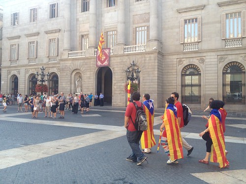 People walking across Plaça Sant Jaume about 9:45am, Sept 11