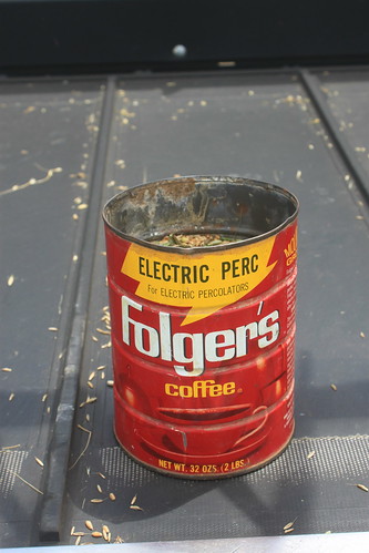 Our vintage coffee can to take samples to the elevator with. Sad that they don't make tin coffee cans anymore.