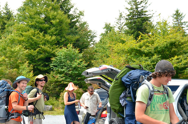 Backpackers excited to hike the trail from the overnight parking lot at Grayson Highlands State Park