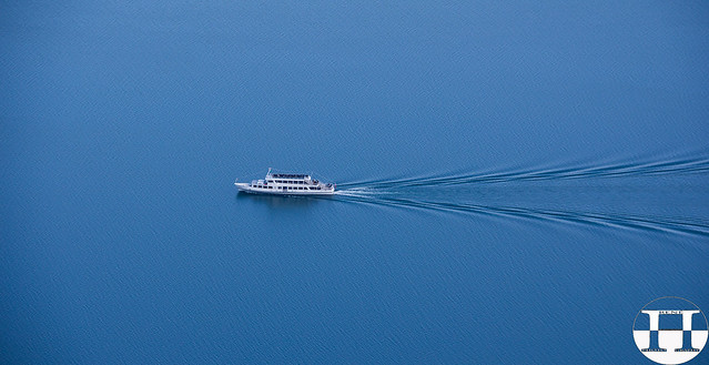 Ship At Lake Woerth As Seen From Observation Tower Pyramidenkogel In Carinthia, Austria