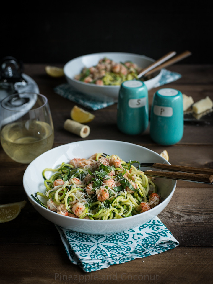 Zucchini Linguine with Langostinos and Lobster Sauce www.pineappleandcoconut.com