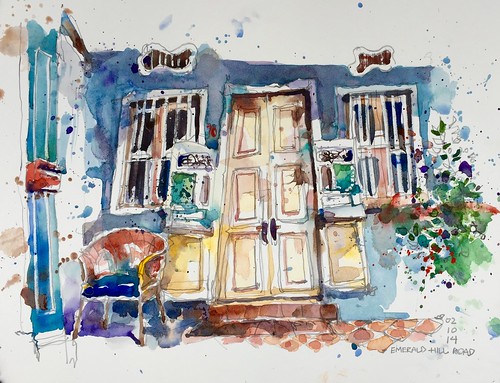 Sketching old shophouses at Emerald Hill.
