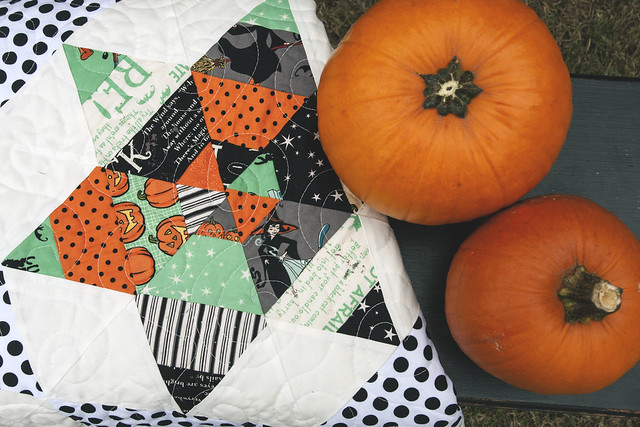 Camille Roskelley's "Starlight" PDF pattern. Make it with a jelly roll or use what you have in your stash. I created my own Halloween Jelly Roll using Witch Hazel fabric from Riley Blake + Michael Miller Ta Dots. What a great Halloween quilt!