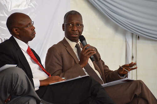 Bright Rwamirama, Honourable State Minister for Animal Industry, Uganda, and Modibo Traoré, of FAO