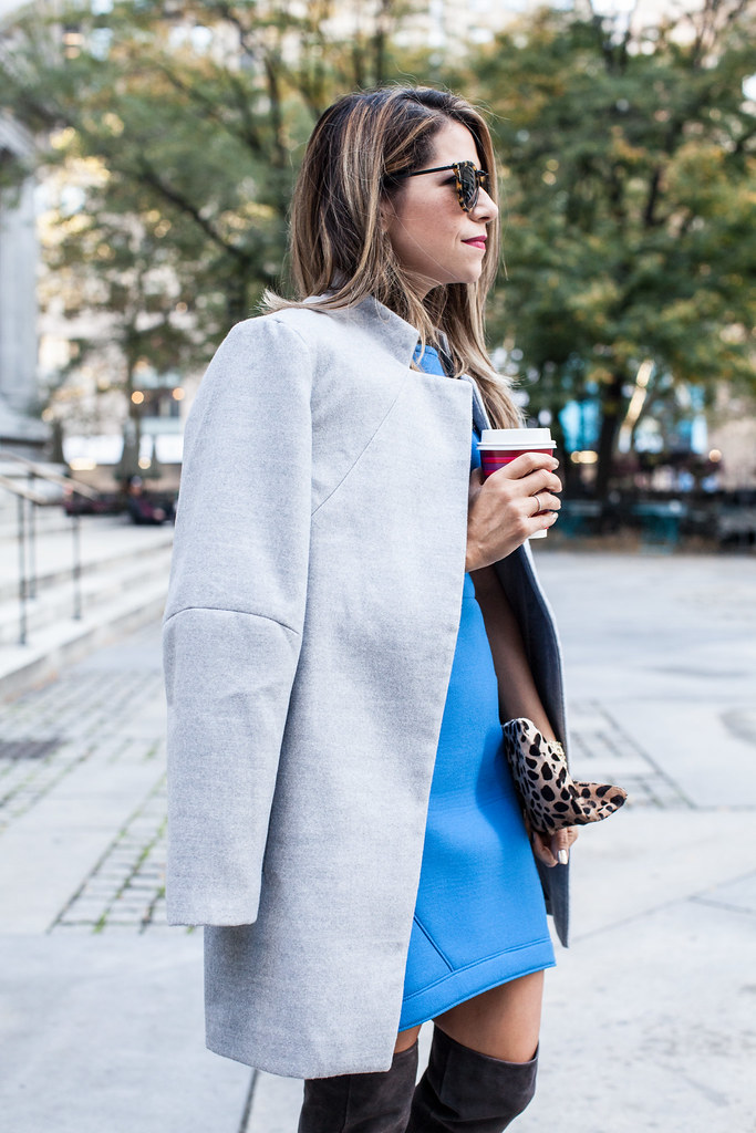 Over the Knee Boots oversized grey coat tibi dress olivia boots what to wear in the fall fall outfits new york fashion blogger karen walker harvest sunlgasses piperlime coat joie olivia suede grey boots kendra scott
