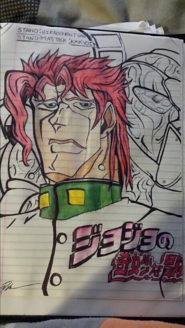 WIP Drawing of Kakyoin and Hierophant Green from Jojo's Bizarre Adventure: Stardust Crusaders by me