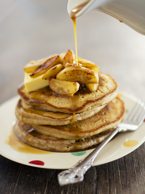 cider pancakes with apples and cider salted caramel