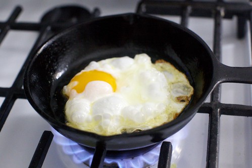 crispy egg, blowing up in the pan