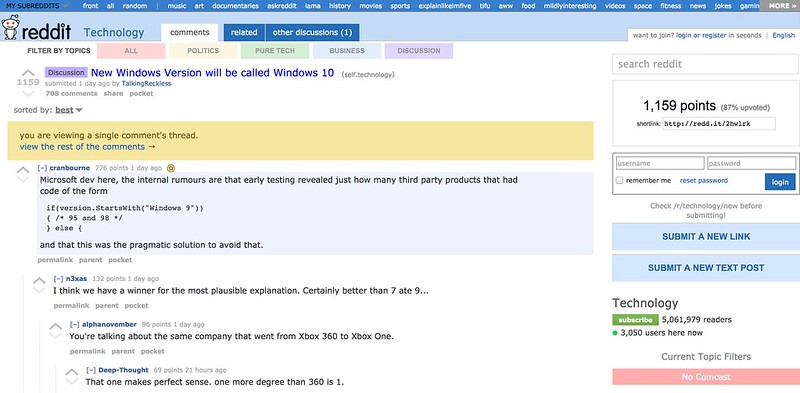 Reddit - Why Windows 10